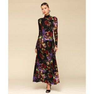 New Avec Les Filles Drop Waist Black Floral Mock Neck Maxi Dress 2 / XS